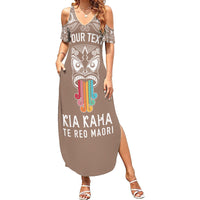 Personalised Kia Kaha Te Reo Maori Summer Maxi Dress Hei Tiki Mix Koru - Brown LT7 Women Brown - Polynesian Pride