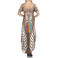 Personalised Kia Kaha Te Reo Maori Summer Maxi Dress Hei Tiki Mix Koru - Brown LT7 - Polynesian Pride