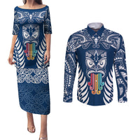personalised-kia-kaha-te-reo-maori-couples-matching-puletasi-dress-and-long-sleeve-button-shirts-hei-tiki-mix-koru-navy-blue