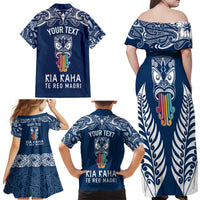 personalised-kia-kaha-te-reo-maori-family-matching-off-shoulder-long-sleeve-dress-and-hawaiian-shirt-hei-tiki-mix-koru-navy-blue