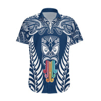 Personalised Kia Kaha Te Reo Maori Hawaiian Shirt Hei Tiki Mix Koru - Navy Blue LT7 Navy - Polynesian Pride