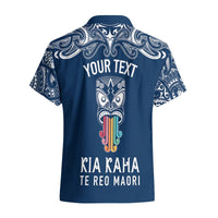 Personalised Kia Kaha Te Reo Maori Hawaiian Shirt Hei Tiki Mix Koru - Navy Blue LT7 - Polynesian Pride
