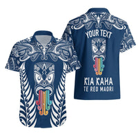 Personalised Kia Kaha Te Reo Maori Hawaiian Shirt Hei Tiki Mix Koru - Navy Blue LT7 - Polynesian Pride