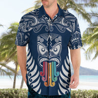 Personalised Kia Kaha Te Reo Maori Hawaiian Shirt Hei Tiki Mix Koru - Navy Blue LT7 - Polynesian Pride