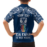 personalised-kia-kaha-te-reo-maori-kid-hawaiian-shirt-hei-tiki-mix-koru-navy-blue