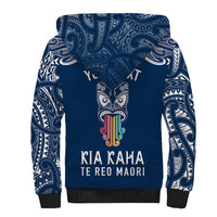 Personalised Kia Kaha Te Reo Maori Sherpa Hoodie Hei Tiki Mix Koru - Navy Blue LT7 - Polynesian Pride