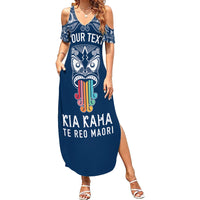 Personalised Kia Kaha Te Reo Maori Summer Maxi Dress Hei Tiki Mix Koru - Navy Blue LT7 Women Navy - Polynesian Pride