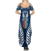 Personalised Kia Kaha Te Reo Maori Summer Maxi Dress Hei Tiki Mix Koru - Navy Blue LT7 - Polynesian Pride