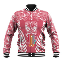 Personalised Kia Kaha Te Reo Maori Baseball Jacket Hei Tiki Mix Koru - Pink LT7 Unisex Pink - Polynesian Pride