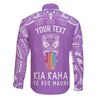 personalised-kia-kaha-te-reo-maori-family-matching-off-shoulder-long-sleeve-dress-and-hawaiian-shirt-hei-tiki-mix-koru-purple