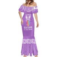 Personalised Kia Kaha Te Reo Maori Mermaid Dress Hei Tiki Mix Koru - Purple LT7 - Polynesian Pride