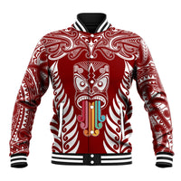 Personalised Kia Kaha Te Reo Maori Baseball Jacket Hei Tiki Mix Koru - Red LT7 Unisex Red - Polynesian Pride