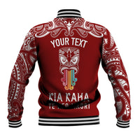 Personalised Kia Kaha Te Reo Maori Baseball Jacket Hei Tiki Mix Koru - Red LT7 - Polynesian Pride