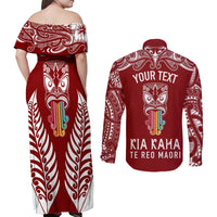 personalised-kia-kaha-te-reo-maori-couples-matching-off-shoulder-maxi-dress-and-long-sleeve-button-shirts-hei-tiki-mix-koru-red
