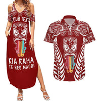 Personalised Kia Kaha Te Reo Maori Couples Matching Summer Maxi Dress and Hawaiian Shirt Hei Tiki Mix Koru - Red LT7 Red - Polynesian Pride