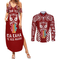 personalised-kia-kaha-te-reo-maori-couples-matching-summer-maxi-dress-and-long-sleeve-button-shirts-hei-tiki-mix-koru-red