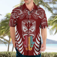 Personalised Kia Kaha Te Reo Maori Hawaiian Shirt Hei Tiki Mix Koru - Red LT7 - Polynesian Pride