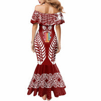 Personalised Kia Kaha Te Reo Maori Mermaid Dress Hei Tiki Mix Koru - Red LT7 - Polynesian Pride