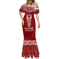 Personalised Kia Kaha Te Reo Maori Mermaid Dress Hei Tiki Mix Koru - Red LT7 - Polynesian Pride