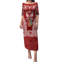 Personalised Kia Kaha Te Reo Maori Puletasi Hei Tiki Mix Koru - Red LT7 Long Dress Red - Polynesian Pride