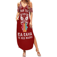 Personalised Kia Kaha Te Reo Maori Summer Maxi Dress Hei Tiki Mix Koru - Red LT7 Women Red - Polynesian Pride
