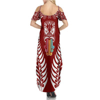 Personalised Kia Kaha Te Reo Maori Summer Maxi Dress Hei Tiki Mix Koru - Red LT7 - Polynesian Pride