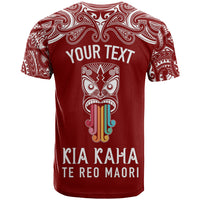 Personalised Kia Kaha Te Reo Maori T Shirt Hei Tiki Mix Koru - Red LT7 - Polynesian Pride