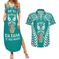 Personalised Kia Kaha Te Reo Maori Couples Matching Summer Maxi Dress and Hawaiian Shirt Hei Tiki Mix Koru - Teal LT7 Teal - Polynesian Pride