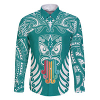 personalised-kia-kaha-te-reo-maori-family-matching-short-sleeve-bodycon-dress-and-hawaiian-shirt-hei-tiki-mix-koru-teal