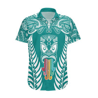 Personalised Kia Kaha Te Reo Maori Hawaiian Shirt Hei Tiki Mix Koru - Teal LT7 Teal - Polynesian Pride