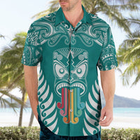 Personalised Kia Kaha Te Reo Maori Hawaiian Shirt Hei Tiki Mix Koru - Teal LT7 - Polynesian Pride