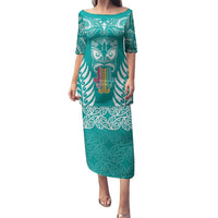 Personalised Kia Kaha Te Reo Maori Puletasi Hei Tiki Mix Koru - Teal LT7 Long Dress Teal - Polynesian Pride