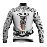 Personalised Kia Kaha Te Reo Maori Baseball Jacket Hei Tiki Mix Koru - White LT7 - Polynesian Pride