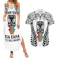 Personalised Kia Kaha Te Reo Maori Couples Matching Summer Maxi Dress and Hawaiian Shirt Hei Tiki Mix Koru - White LT7 White - Polynesian Pride
