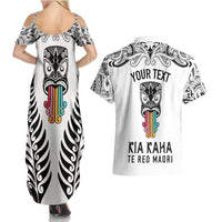 Personalised Kia Kaha Te Reo Maori Couples Matching Summer Maxi Dress and Hawaiian Shirt Hei Tiki Mix Koru - White LT7 - Polynesian Pride