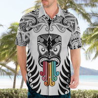 Personalised Kia Kaha Te Reo Maori Hawaiian Shirt Hei Tiki Mix Koru - White LT7 - Polynesian Pride