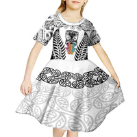 Personalised Kia Kaha Te Reo Maori Kid Short Sleeve Dress Hei Tiki Mix Koru - White LT7 - Polynesian Pride