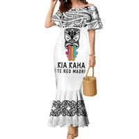 Personalised Kia Kaha Te Reo Maori Mermaid Dress Hei Tiki Mix Koru - White LT7 Women White - Polynesian Pride