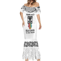 Personalised Kia Kaha Te Reo Maori Mermaid Dress Hei Tiki Mix Koru - White LT7 - Polynesian Pride