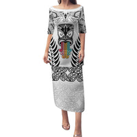 Personalised Kia Kaha Te Reo Maori Puletasi Hei Tiki Mix Koru - White LT7 Long Dress White - Polynesian Pride