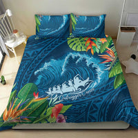 Outrigger Canoe Blue Bedding Set On The Waves LT7 - Polynesian Pride