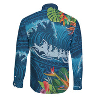 Outrigger Canoe Blue Family Matching Summer Maxi Dress and Hawaiian Shirt On The Waves LT7 - Polynesian Pride