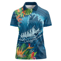 Outrigger Canoe Blue Women Polo Shirt On The Waves LT7 Female Blue - Polynesian Pride