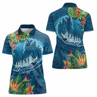 Outrigger Canoe Blue Women Polo Shirt On The Waves LT7 - Polynesian Pride