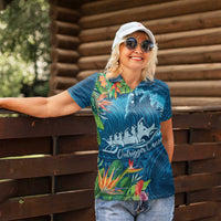 Outrigger Canoe Blue Women Polo Shirt On The Waves LT7 - Polynesian Pride