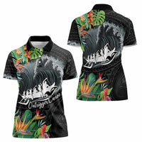 Outrigger Canoe Black Women Polo Shirt On The Waves LT7 - Polynesian Pride