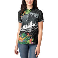 Outrigger Canoe Black Women Polo Shirt On The Waves LT7 - Polynesian Pride