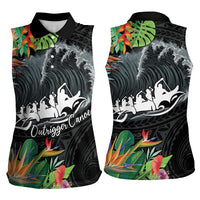Outrigger Canoe Black Women Sleeveless Polo Shirt On The Waves LT7 - Polynesian Pride