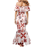 Vintage Hawaii Family Matching Mermaid Dress and Hawaiian Shirt Hawaiian Quilt Kapa Mismatch Red LT7 - Polynesian Pride