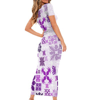 Vintage Hawaii Family Matching Short Sleeve Bodycon Dress and Hawaiian Shirt Hawaiian Quilt Kapa Mismatch Purple LT7 - Polynesian Pride